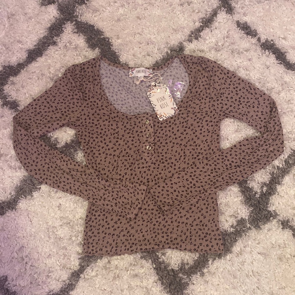 Brown leopards print long sleeve shirt new with tags